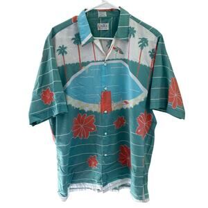 Vintage Castile Jeff Rose Hawaiian Shirt Pool Sunbather Palm Trees Large